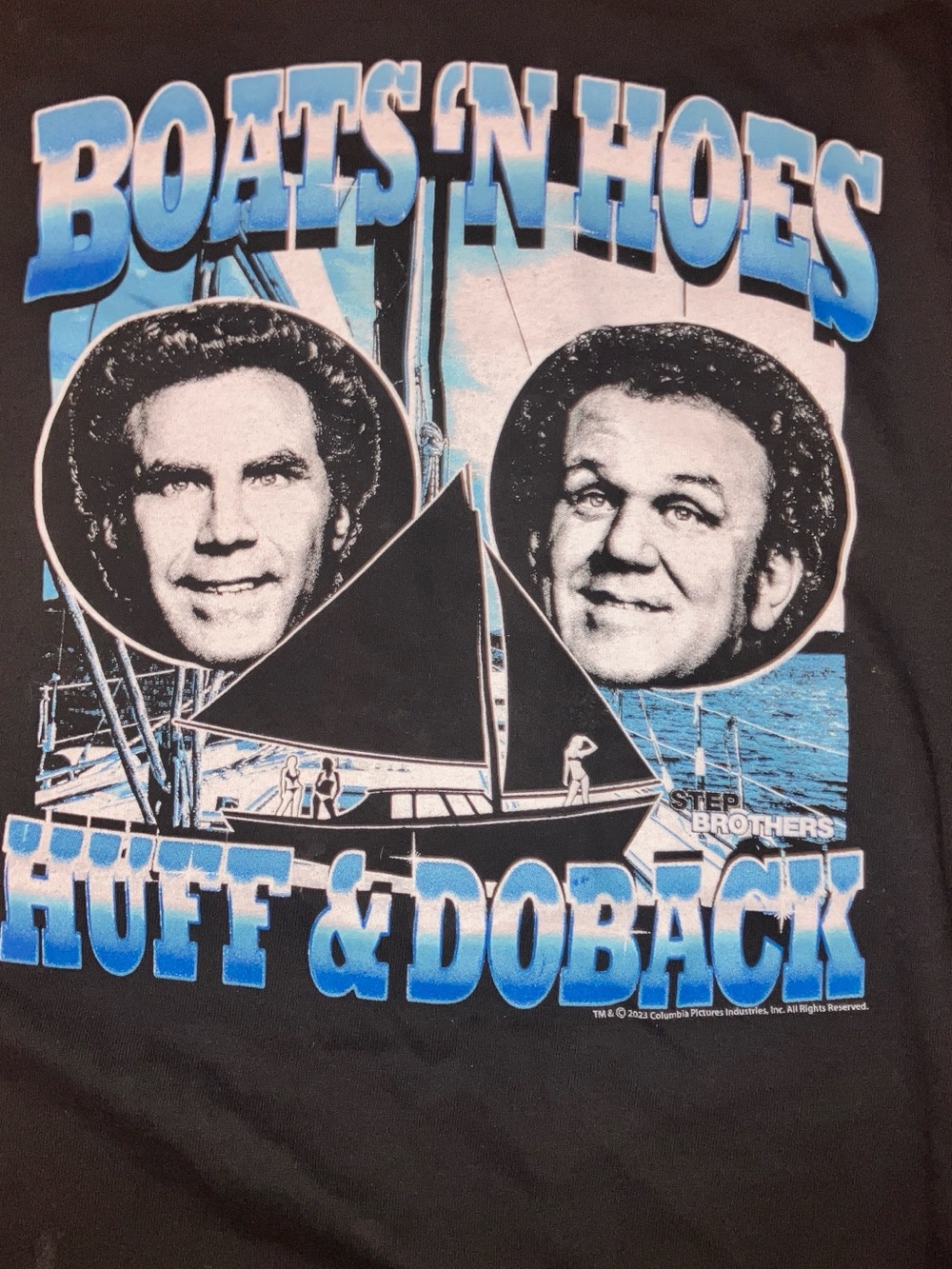 Boats 'N Hoes Graphic Tee , America Classics - Black & Blue, XL , stepbrothers